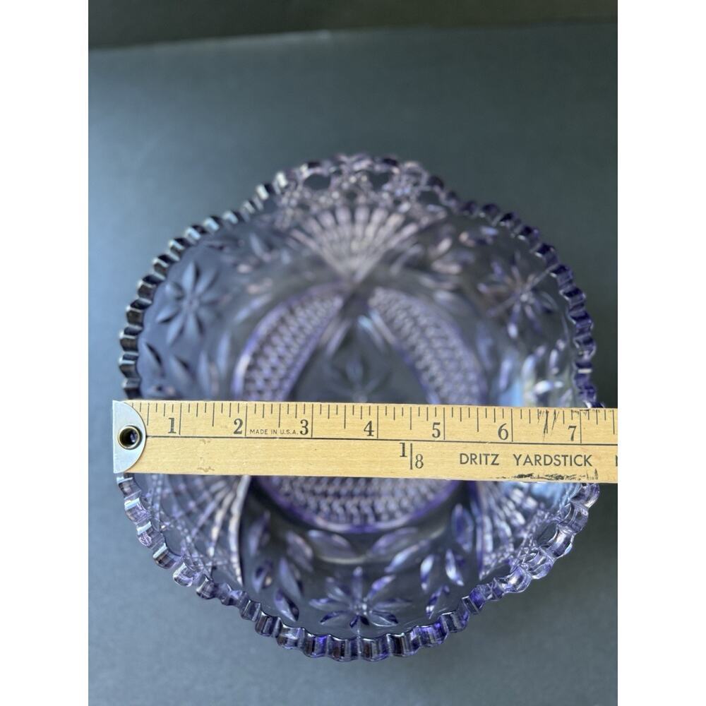 Vintage Cut Glass Nappy Trinket Dish Bowl Purple Retro Cottagecore - Picture 4 of 7